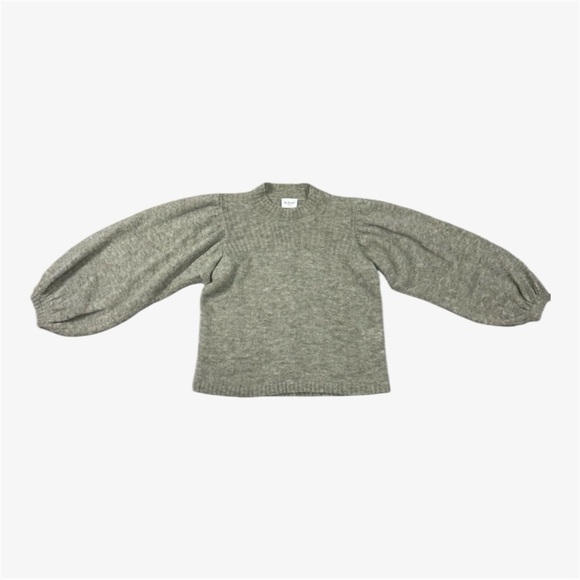 Wrap London Alpaca Blend Puff Sleeve Mock Neck Sweater in Sage Green Size 4